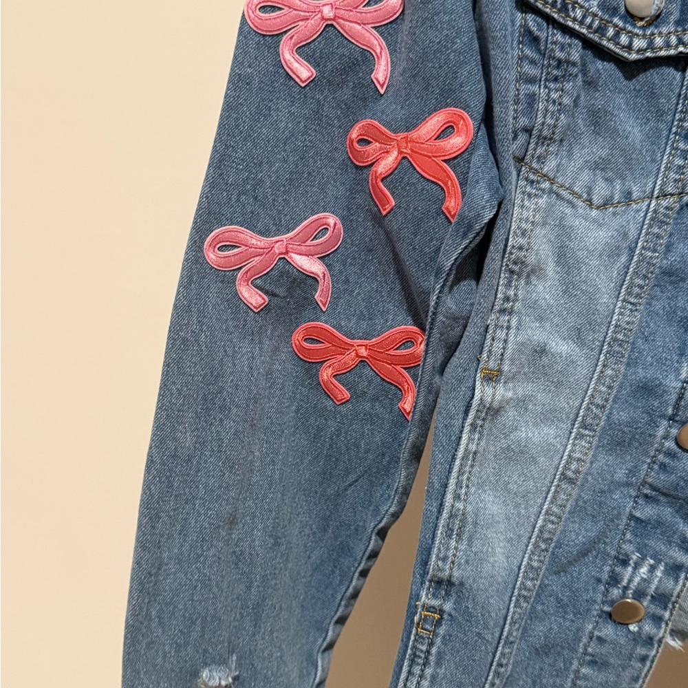 Denim Jacket with Pink Script Faith Embroidery - Picture 4 of 5